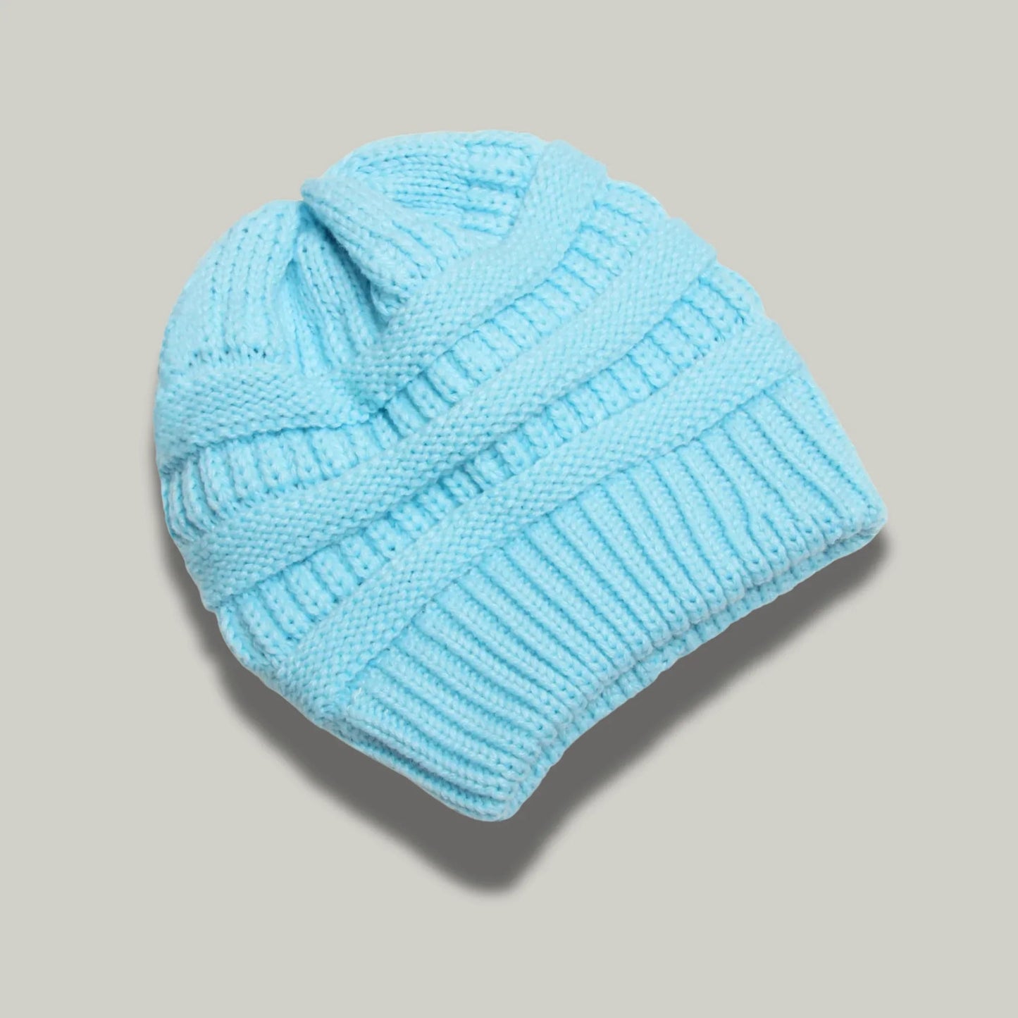 Bonnet Tricot Femme Bleu Ciel Maille Relief Slouchy