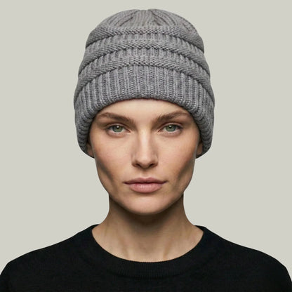 Bonnet Tricot Femme Gris Clair Maille Relief Slouchy Maison Shelby