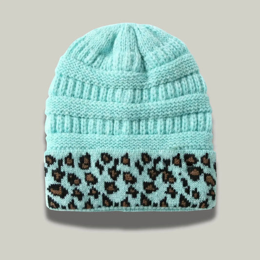 Bonnet Tricot Femme Menthe Revers Imprimé Léopard Maison Shelby