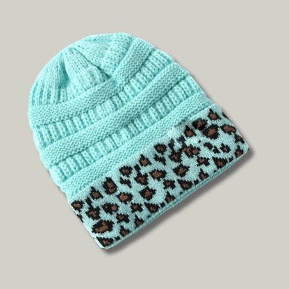 Bonnet Tricot Femme Menthe Revers Imprimé Léopard Maison Shelby