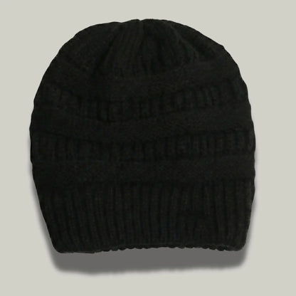 Bonnet Tricot Femme Noir Maille Relief Slouchy Maison Shelby