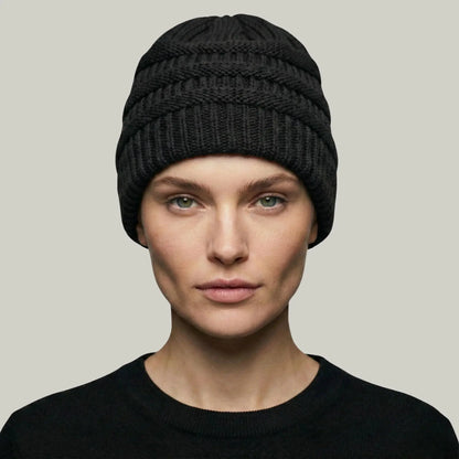 Bonnet Tricot Femme Noir Maille Relief Slouchy Maison Shelby