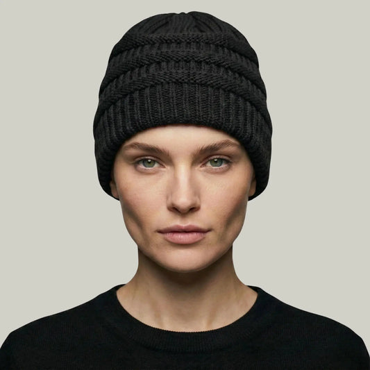 Bonnet Tricot Femme Noir Maille Relief Slouchy Maison Shelby