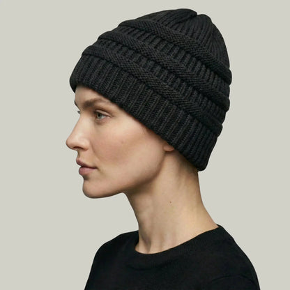Bonnet Tricot Femme Noir Maille Relief Slouchy Maison Shelby