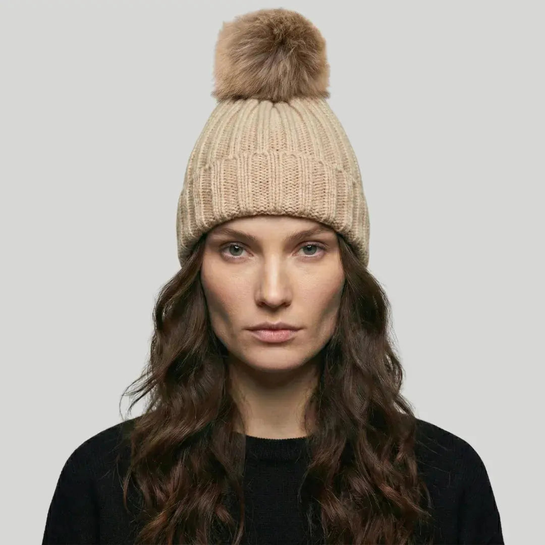Bonnet Tricot Femme Nude Pompon Fourrure Naturelle Maison Shelby