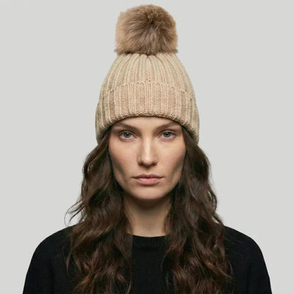 Bonnet Tricot Femme Nude Pompon Fourrure Naturelle Maison Shelby