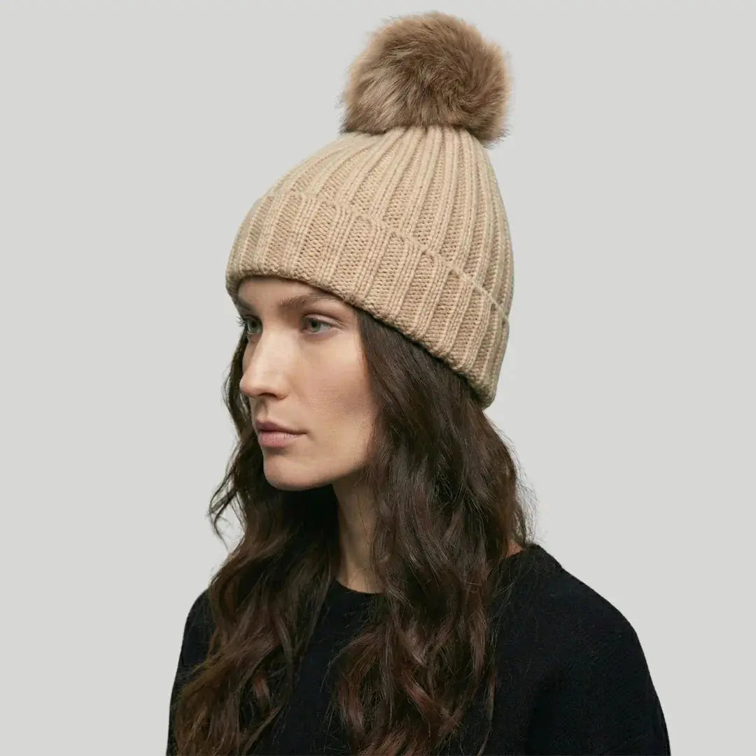 Bonnet Tricot Femme Nude Pompon Fourrure Naturelle Maison Shelby