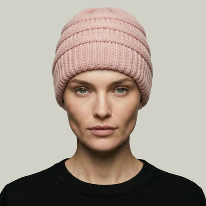 Bonnet Tricot Femme Rose Blush Maille Relief Slouchy Maison Shelby