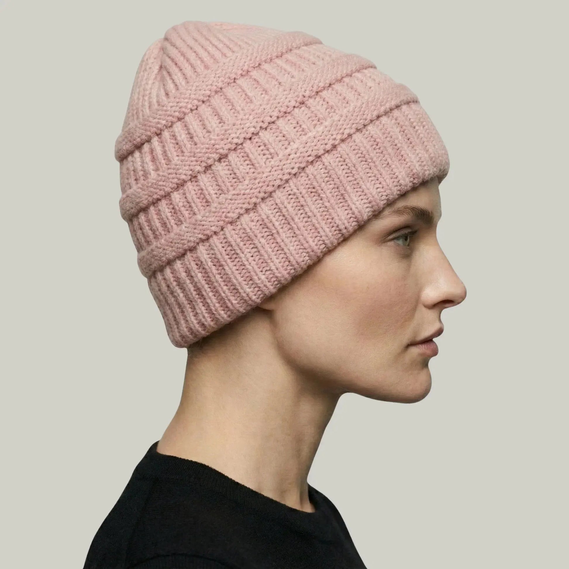 Bonnet Tricot Femme Rose Blush Maille Relief Slouchy Maison Shelby