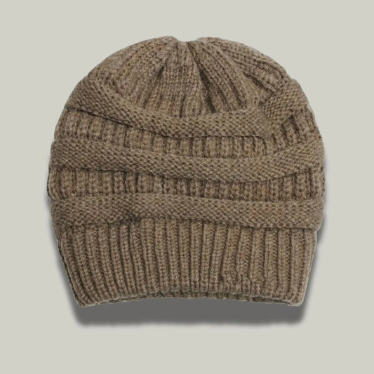 Bonnet Tricot Femme Taupe Maille Relief Slouchy Maison Shelby
