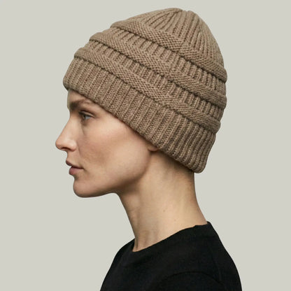 Bonnet Tricot Femme Taupe Maille Relief Slouchy Maison Shelby