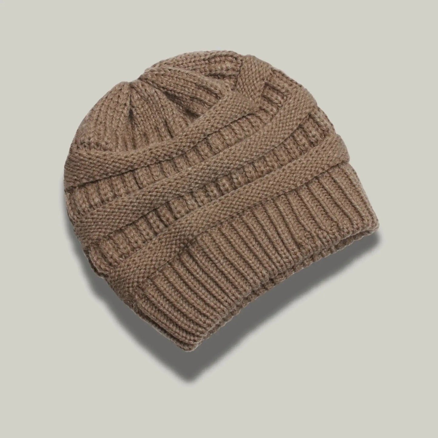 Bonnet Tricot Femme Taupe Maille Relief Slouchy Maison Shelby
