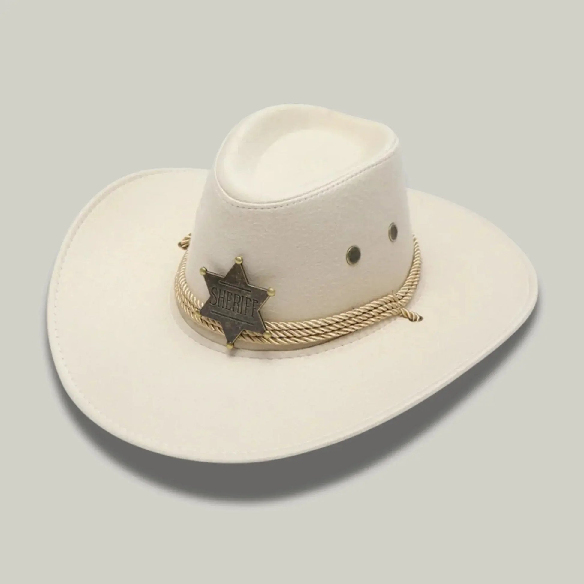 Chapeau Cowboy Blanc Femme Feutre Étoile Shérif Corde Maison Shelby