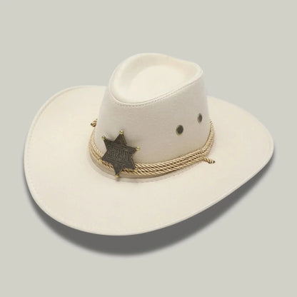 Chapeau Cowboy Blanc Femme Feutre Étoile Shérif Corde Maison Shelby