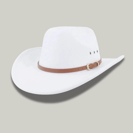 Chapeau Cowboy Blanc Homme Feutre Bandeau Cuir Cognac