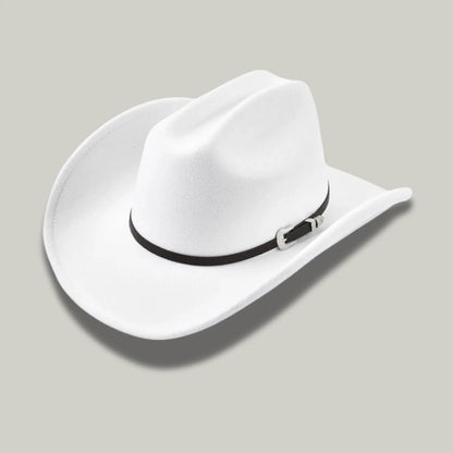 Chapeau Cowboy Blanc Mixte Feutre Bandeau Boucle Argentée