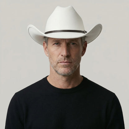 Chapeau Cowboy Blanc Mixte Feutre Bandeau Boucle Argentée