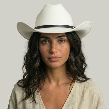 Chapeau Cowboy Blanc Mixte Feutre Bandeau Boucle Argentée