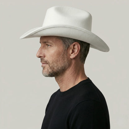 Chapeau Cowboy Blanc Mixte Feutre Bandeau Boucle Argentée