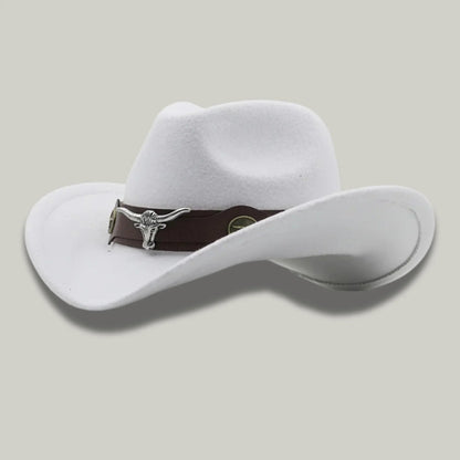 Chapeau Cowboy Blanc Mixte Feutre Bandeau Taureau Cuir