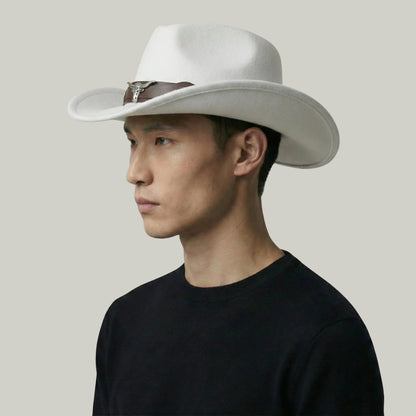 Chapeau Cowboy Blanc Mixte Feutre Bandeau Taureau Cuir