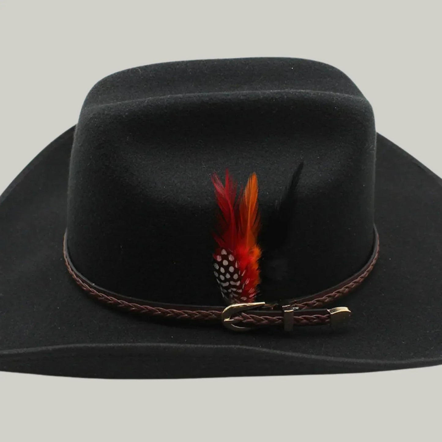 Chapeau Cowboy Blanc Mixte Feutre Plume Rouge et Noire