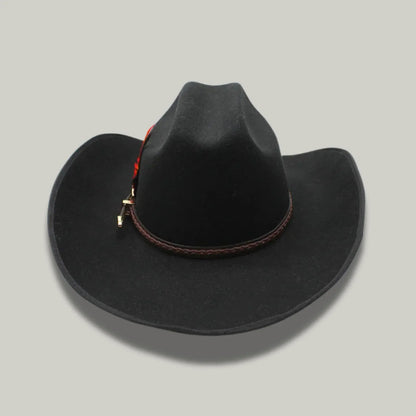 Chapeau Cowboy Blanc Mixte Feutre Plume Rouge et Noire