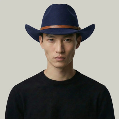 Chapeau Cowboy Bleu Ardoise Homme Feutre Bandeau Cuir Maison Shelby