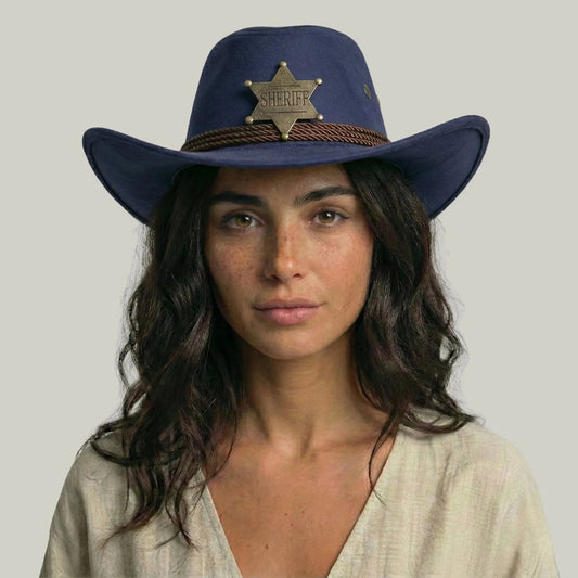 Chapeau Cowboy Bleu Marine Femme Feutre Étoile Shérif Maison Shelby