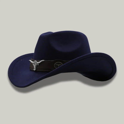 Chapeau Cowboy Bleu Nuit Mixte Feutre Bandeau Taureau Cuir