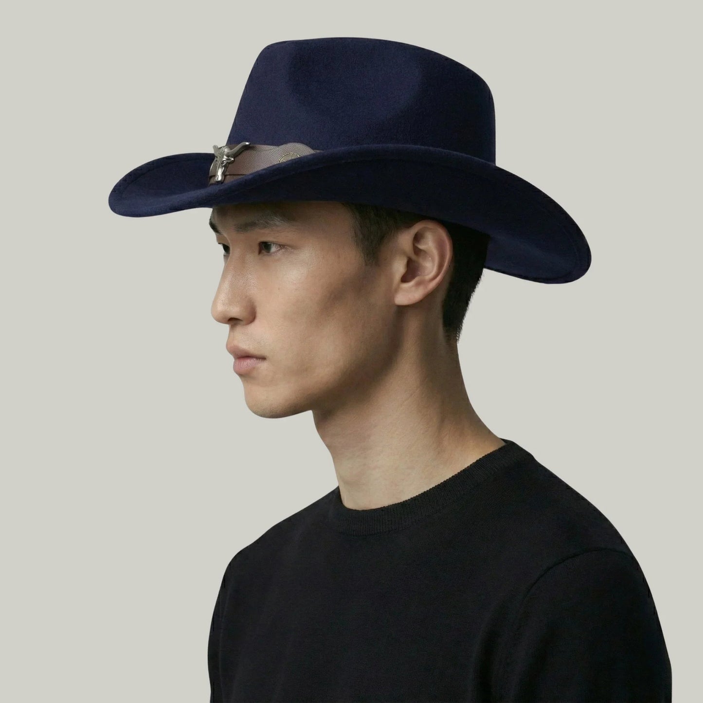 Chapeau Cowboy Bleu Nuit Mixte Feutre Bandeau Taureau Cuir