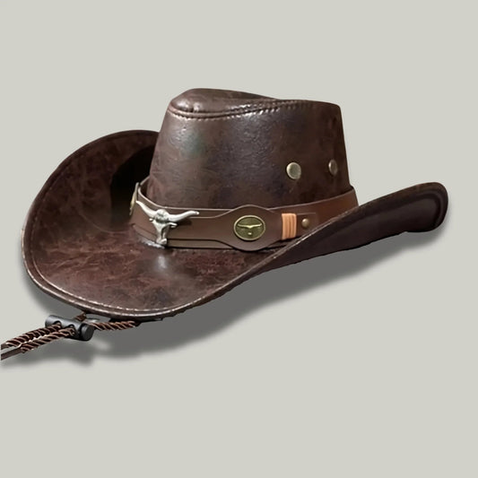 Chapeau Cowboy Camel Mixte Cuir Vieilli Taureau
