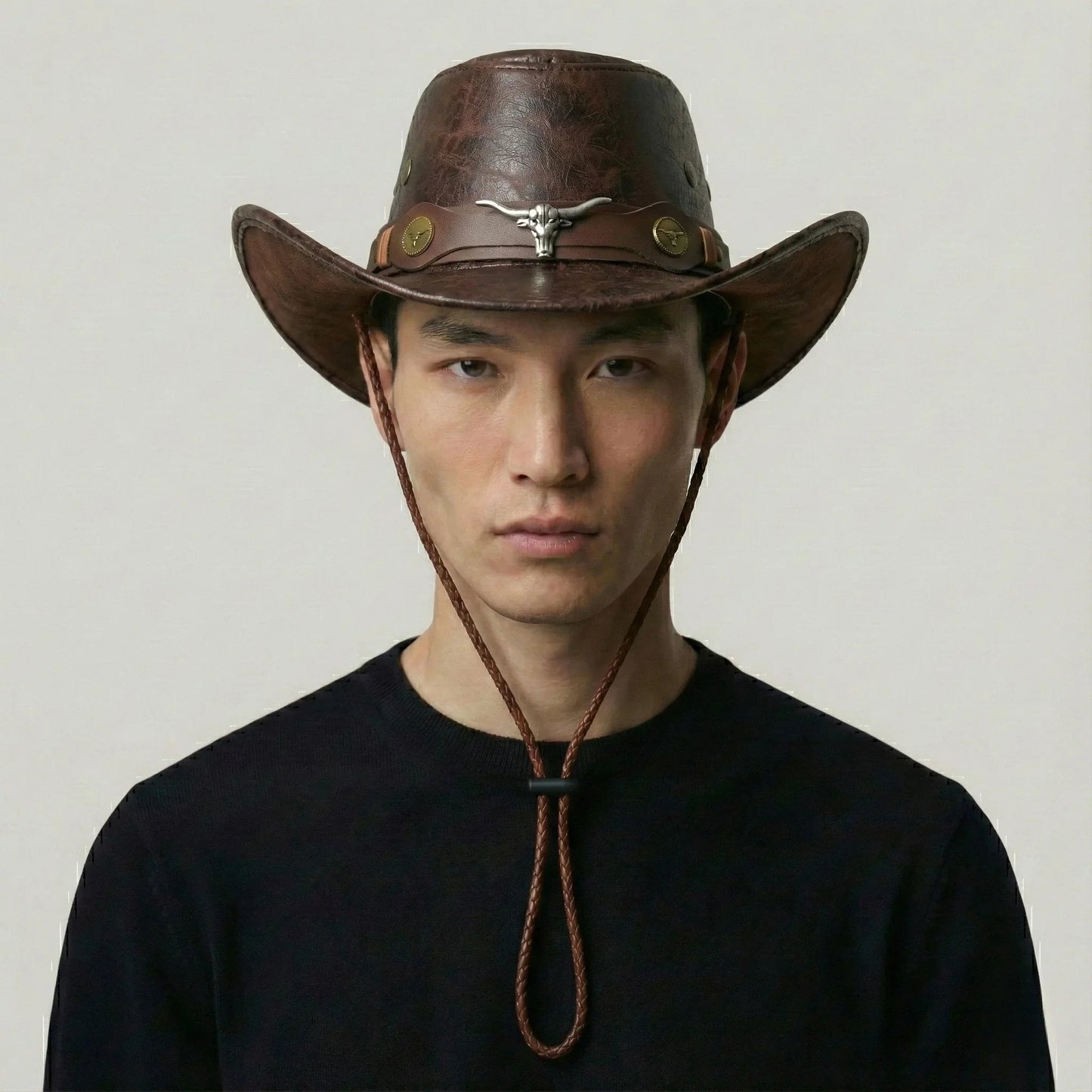 Chapeau Cowboy Camel Mixte Cuir Vieilli Taureau