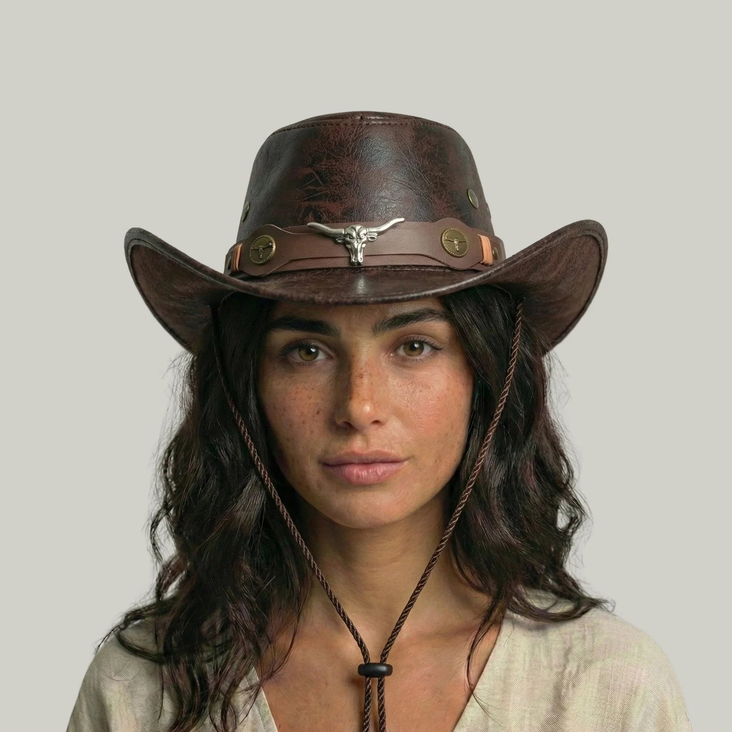 Chapeau Cowboy Camel Mixte Cuir Vieilli Taureau
