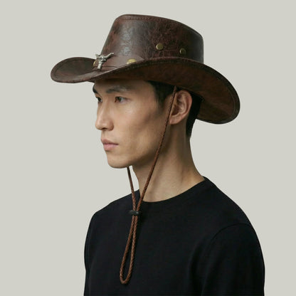 Chapeau Cowboy Camel Mixte Cuir Vieilli Taureau