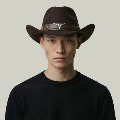 Chapeau Cowboy Chocolat Mixte Bandeau Taureau Cuir Maison Shelby