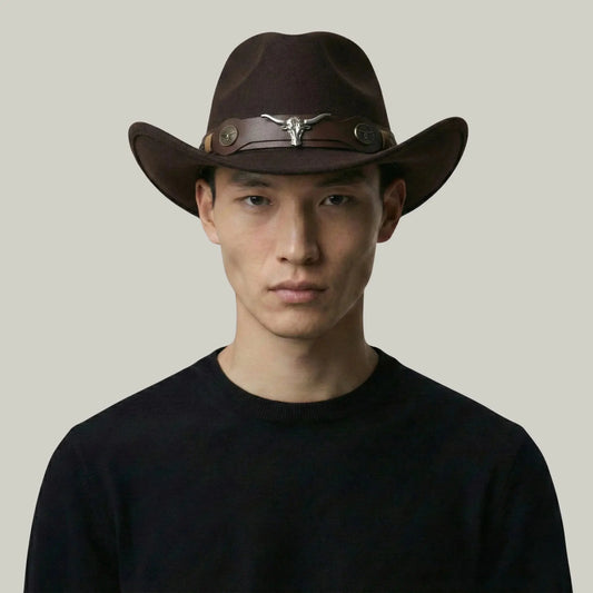 Chapeau Cowboy Chocolat Mixte Bandeau Taureau Cuir Maison Shelby