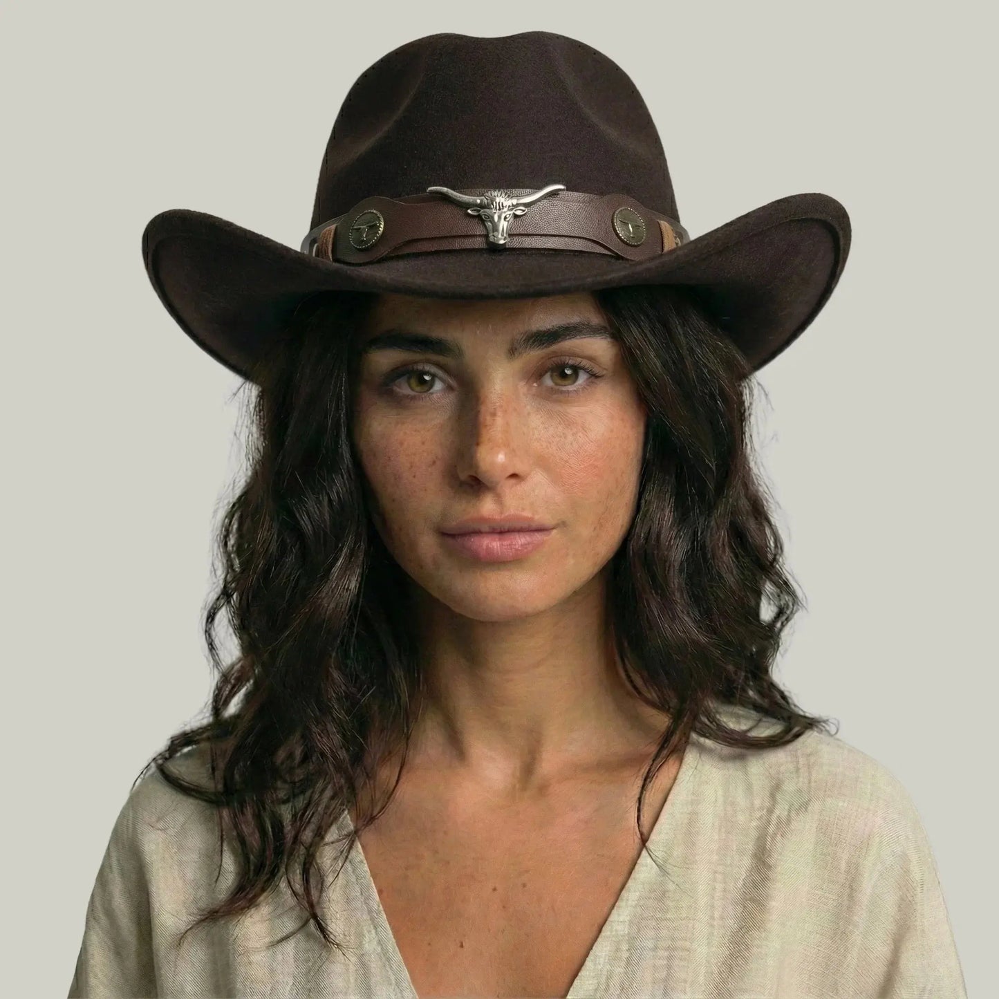 Chapeau Cowboy Chocolat Mixte Bandeau Taureau Cuir Maison Shelby