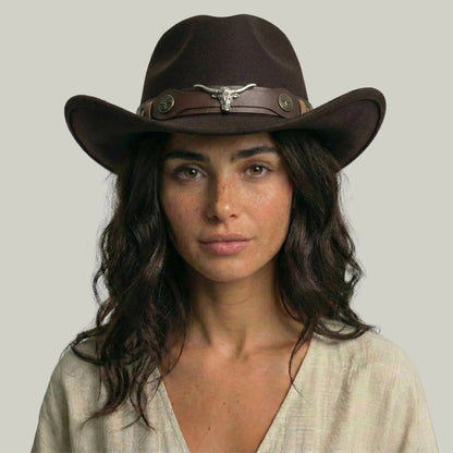 Chapeau Cowboy Chocolat Mixte Bandeau Taureau Cuir Maison Shelby