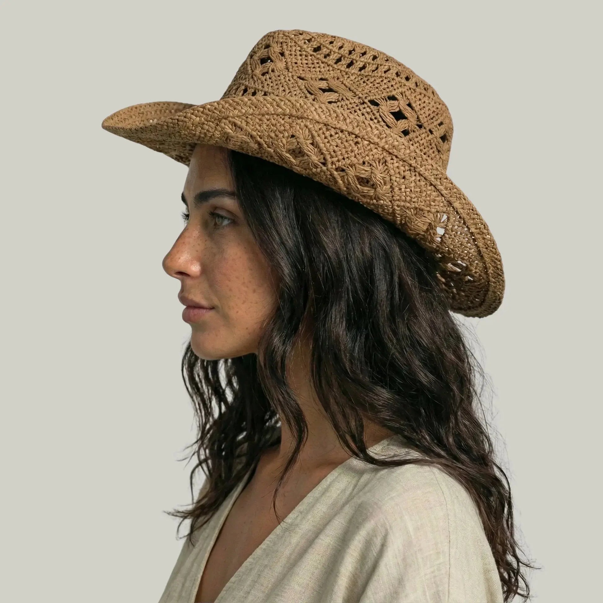 Chapeau Cowboy Femme Camel Crochet Ajouré Maison Shelby