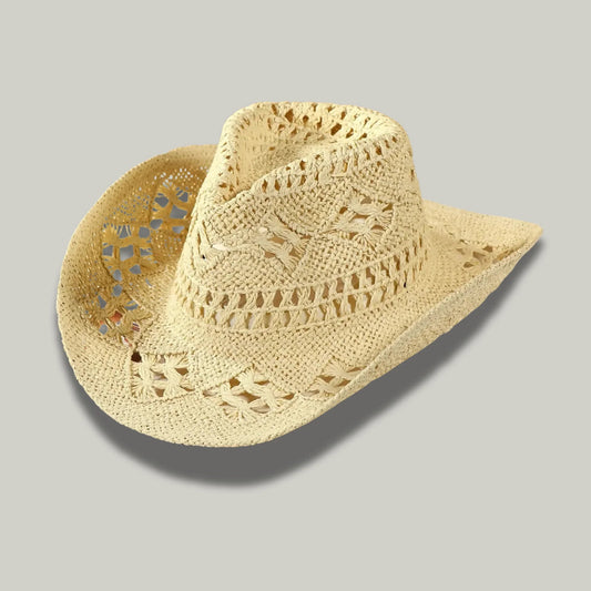 Chapeau Cowboy Femme Écru Crochet Ajouré