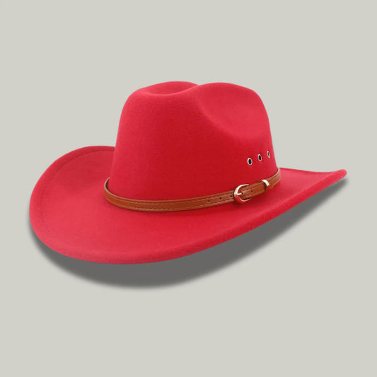 Chapeau Cowboy Framboise Homme Feutre Bandeau Cuir
