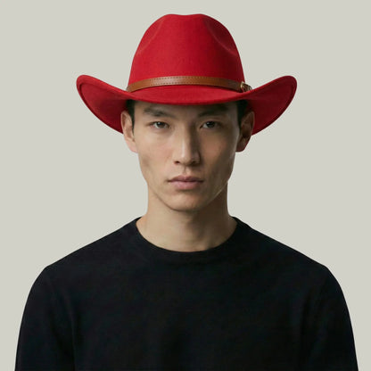Chapeau Cowboy Framboise Homme Feutre Bandeau Cuir Maison Shelby