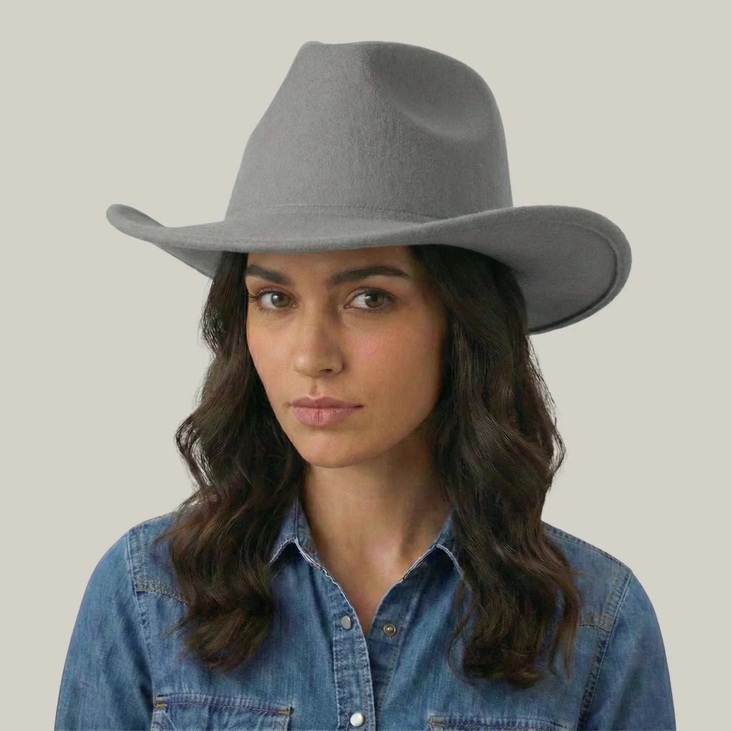Chapeau Cowboy Gris Clair Mixte Uni Feutre Maison Shelby
