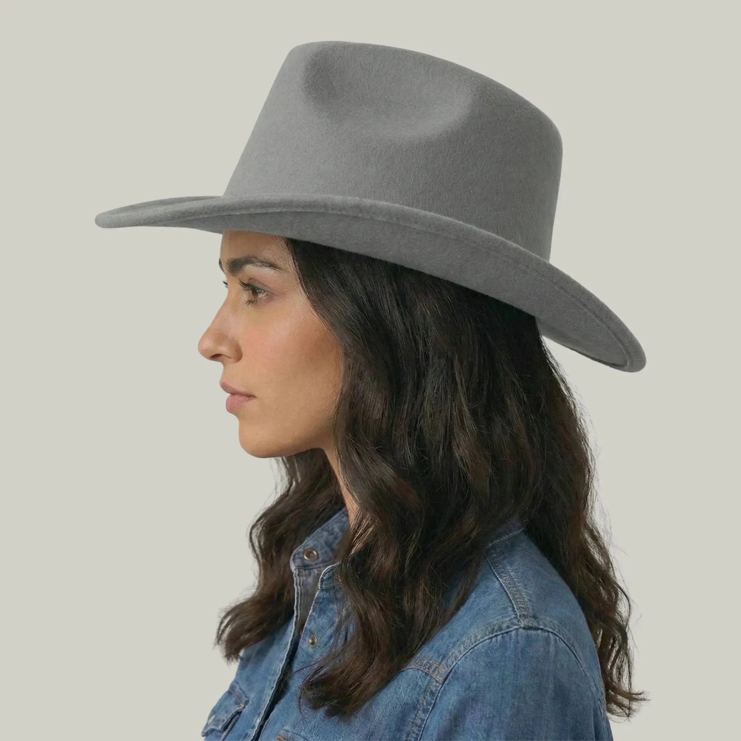 Chapeau Cowboy Gris Clair Mixte Uni Feutre Maison Shelby