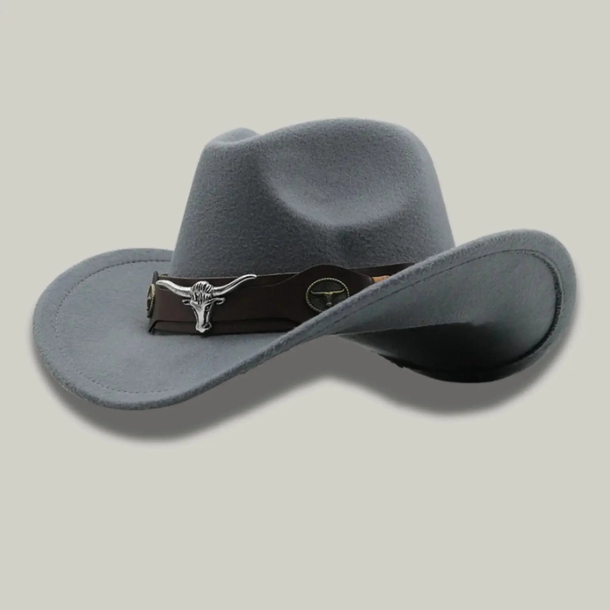 Chapeau Cowboy Gris Mixte Feutre Bandeau Taureau Cuir Maison Shelby
