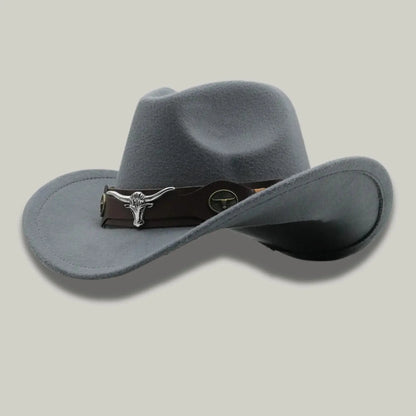Chapeau Cowboy Gris Mixte Feutre Bandeau Taureau Cuir Maison Shelby