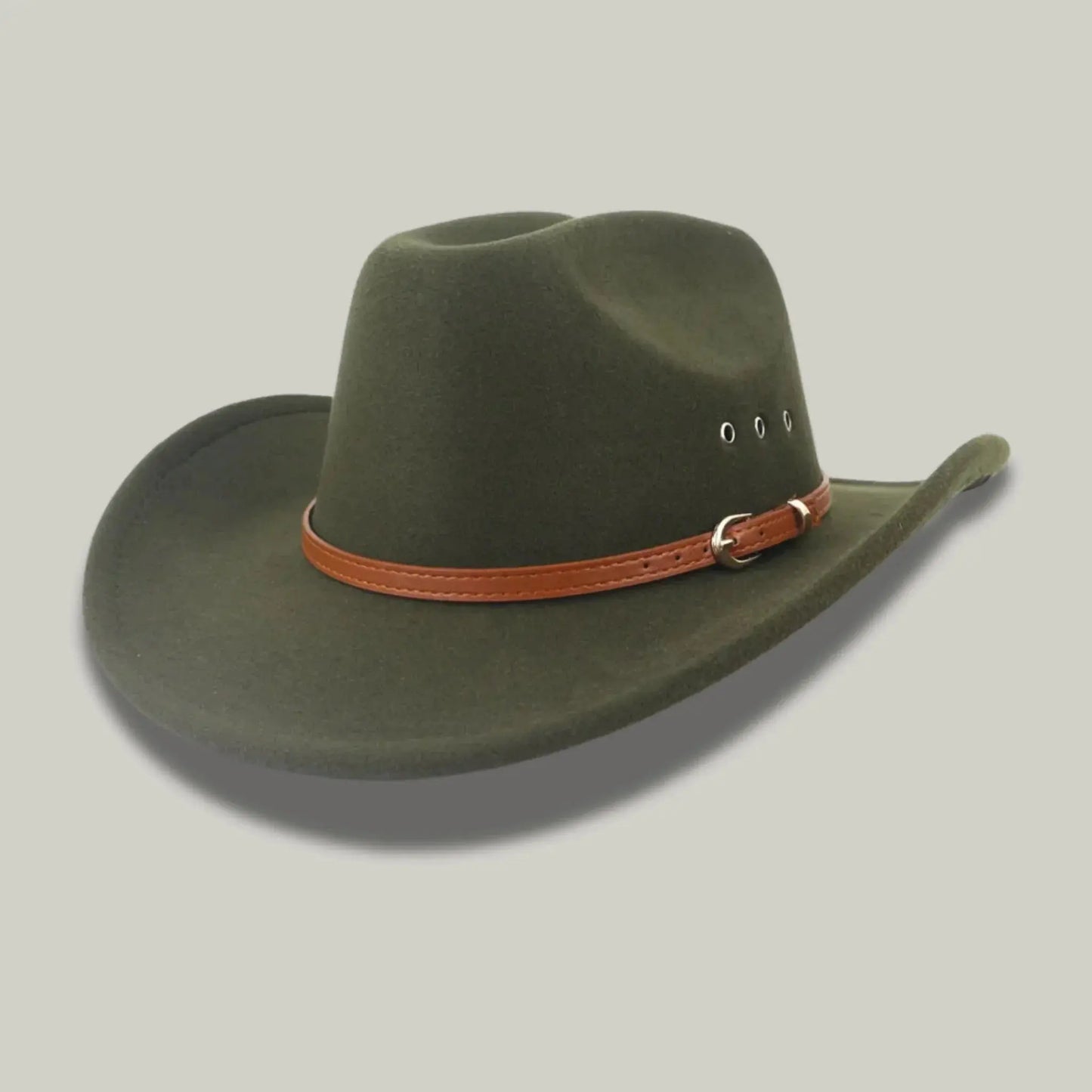 Chapeau Cowboy Kaki Homme Feutre Bandeau Cuir Cognac Maison Shelby