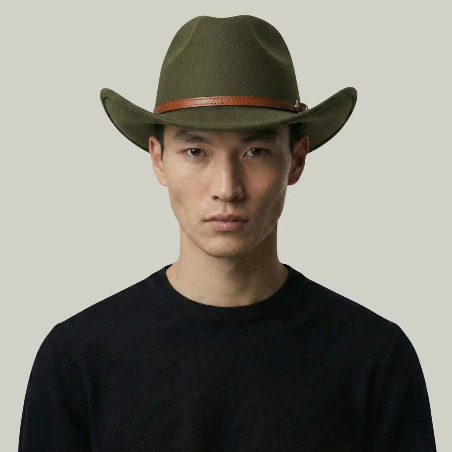 Chapeau Cowboy Kaki Homme Feutre Bandeau Cuir Cognac Maison Shelby