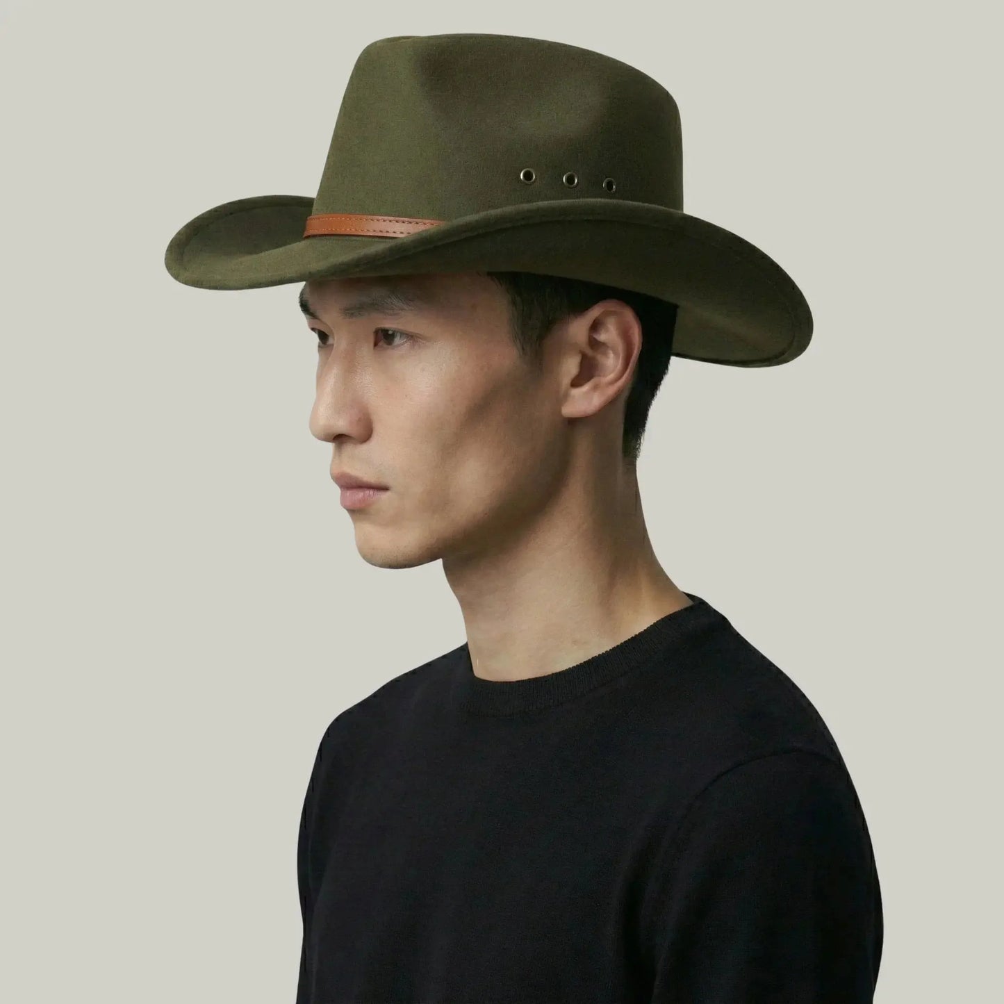 Chapeau Cowboy Kaki Homme Feutre Bandeau Cuir Cognac Maison Shelby